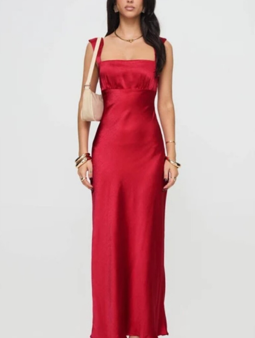 Fashion Nova Red Satin Square-Neck Maxi Dress